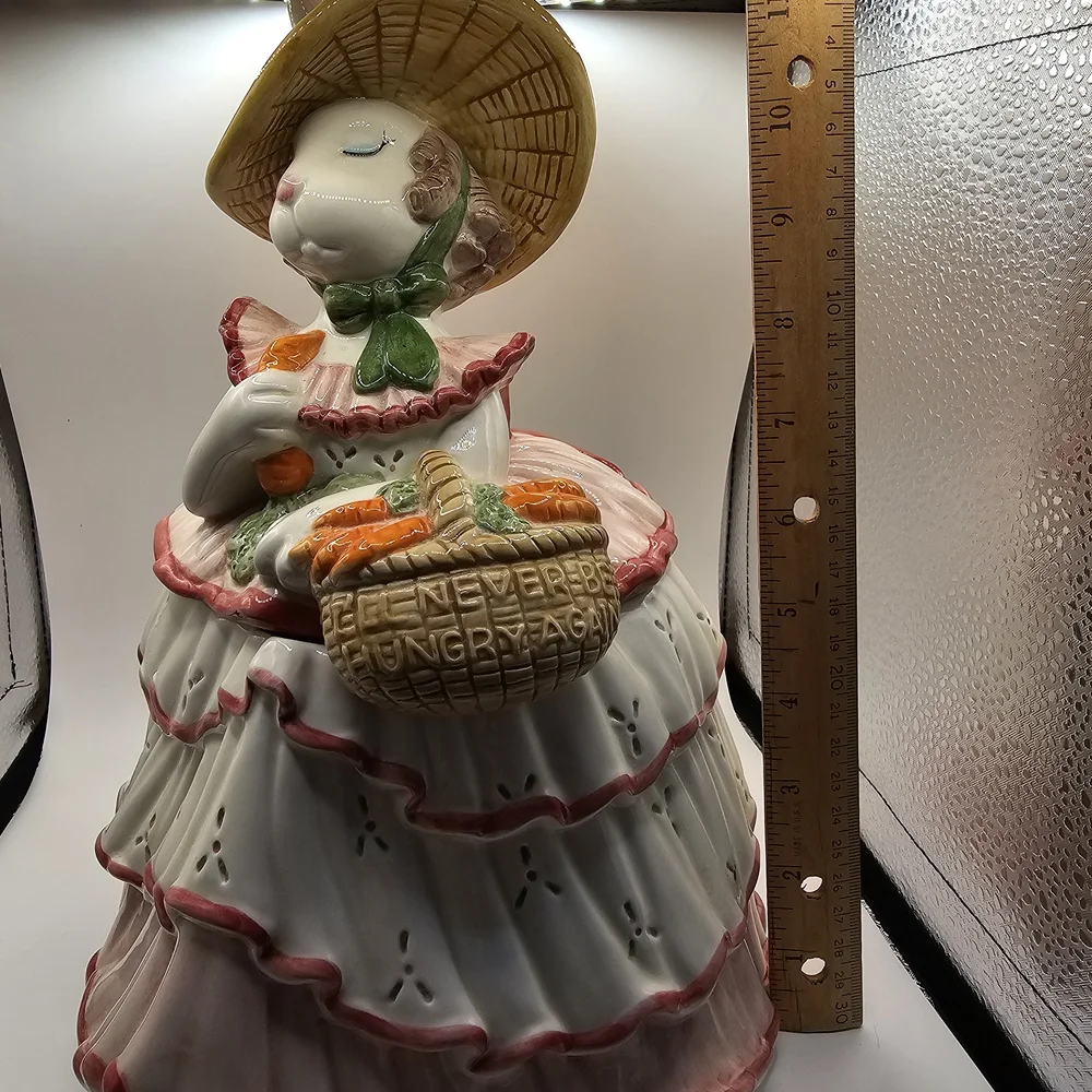 Fitz and Floyd scarlett O'hare Hand Painted Bunny rabbit Cookie jar - Picture 4 of 9